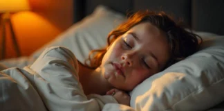 Woman peacefully sleeping in bed with warm lighting demonstrating effective sleep tips that actually work for better rest