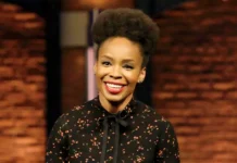 Amber Ruffin smiling on set of her show; Jan Schiltmeijer's ex-wife who helped bring attention to the Dutch painter's artistic career.