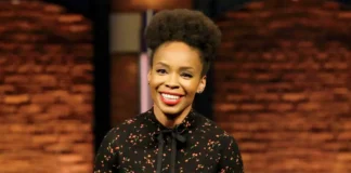 Amber Ruffin smiling on set of her show; Jan Schiltmeijer's ex-wife who helped bring attention to the Dutch painter's artistic career.