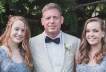 Alexa Marie Aikman and sister Jordan with father Troy Aikman at formal family event