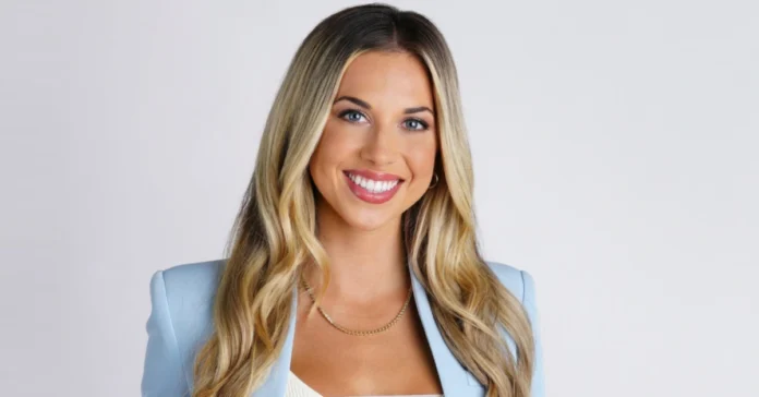 Erin Dolen, ESPN sports betting analyst, smiling confidently in a light blue blazer with blonde hair and professional appearance